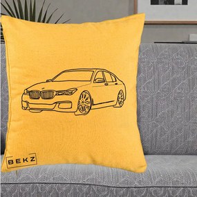 Perna Personalizata BMW Seria 7 Linie Minimalista, 40x40 cm, Galben, Husa Detasabila, Perna Inclusa, BEKZ®