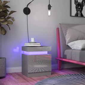 HOMCOM Mesa de Noapte cu Lumini LED 2 Sertare și Telecomandă Masă de Noapte pentru Dormitor Sufragerie 45x35x52 cm Gri | Aosom Romania