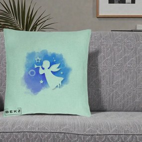 Perna Decorativa Inger cu Trompeta Albastru, 40x40 cm, Verde Menta, Husa Detasabila, Perna Inclusa, BEKZ®