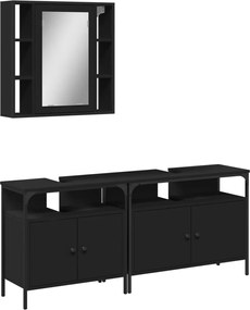 vidaXL Set dulapuri de baie, 3 piese, negru, lemn prelucrat