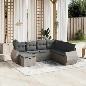 vidaXL Set canapele de grădină, 7 piese, cu perne, gri, poliratan