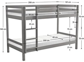 Pat etajat pentru copii 90 cm Invocato (gri) (cu somieră). 1116362