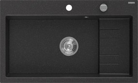 Mexen Omar chiuvetă de granit cu o cuvă 800 x 480 mm, negru/argintiu metalic, sifon crom - 6520801005-73