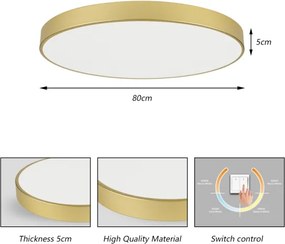 Brilagi - Plafonieră LED POOL, 100W, 230V, 3000/4500/6000K, Ø 80 cm, aurie