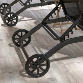 Outsunny Set de 2 șezlonguri din aluminiu și textilenă cu roți, spătar înclinabil, greutate max. 150 kg, negru | Aosom Romania