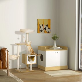 PawHut Zgârietoare pentru Pisici cu 2 Stâlpi, Căsuță, Hamac, Pat și 2 Mingi | Aosom Romania