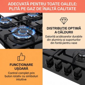 Klarstein Firetale plită pe gaz 4 arzătoare 60 cm arzător din aluminiu, inclus furtun și regulator de presiune