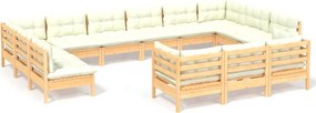 vidaXL Set mobilier grădină cu perne, 13 piese, crem, lemn de pin