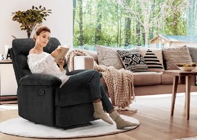 Fotoliu reglabil masaj, material textil catifea negru, LAMBERT