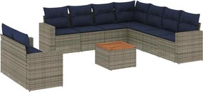 vidaXL Set canapele de grădină cu perne, 10 piese, gri, poliratan