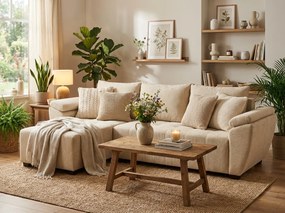 Set extensibil de colt dublu fata LIVARO 251x140 cm, crem