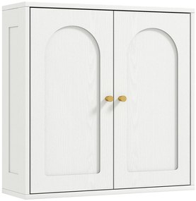HOMCOM Dulap de perete, mobilier înalt de baie modern cu dulap cu dublă ușă și mânere aurii, 60x20x60 cm, alb | Aosom Romania