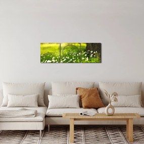 Tablou cu poiana și flori (cu ceas) (90x30 cm)
