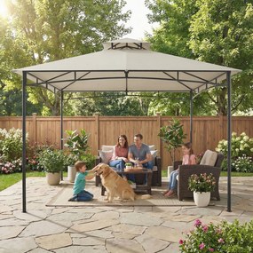 Outsunny Pavilion 3x3 m rezistent la apă Stabil Rezistent la iarnă Pavilion de grădină cu cadru superior retractabil Dublu acoperiș Alb-crem | Aosom Romania