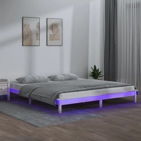 Cadru de pat cu LED Super King 6FT, alb, 180x200 cm, lemn masiv Alb, 180 x 200 cm