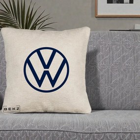 Perna Personalizata cu emblema Volkswagen, 40x40 cm, Bej Canapea, Husa Detasabila, Perna Inclusa, BEKZ®
