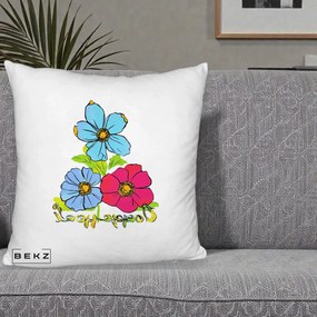 Perna Decorativa Trei Flori Grafice Pop Art, 40x40 cm, Alb Pufos, Husa Detasabila, Perna Inclusa, BEKZ®