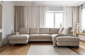 Colțar bej extensibil cu tapițerie din catifea reiată (cu colț pe partea dreaptă) Lofty Lilly – Miuform