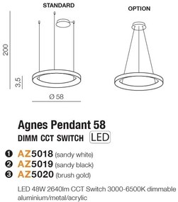 Lustra LED cu telecomanda design circular AGNES 58 DIMM CCT SWITCH BK