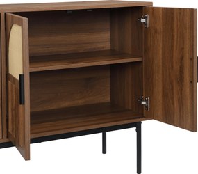 Bufet modern cu ratan, cu 4 uși și mult spațiu de depozitare, design retro-natural, 140x40x80 cm, Culoare naturală