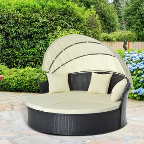 Outsunny Set mobilier gradina Pat gradina Rotund din Ratan PE de   si Cort Terasa Parasolar, 171x180x78cm Negru | Aosom.ro