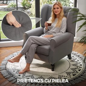 HOMCOM Fotoliu de Living Stil Francez cu Perne Detașabile Gri | Aosom Romania