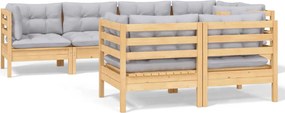 vidaXL Set mobilier grădină cu perne gri, 7 piese, lemn masiv de pin