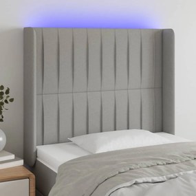 3124268 vidaXL Tăblie de pat cu LED, gri deschis, 93x16x118/128 cm, textil