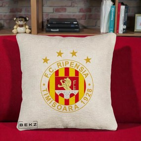 Perna Personalizata FC Ripensia Timisoara 1928, 40x40 cm, Bej Canapea, Husa Detasabila, Perna Inclusa, BEKZ®