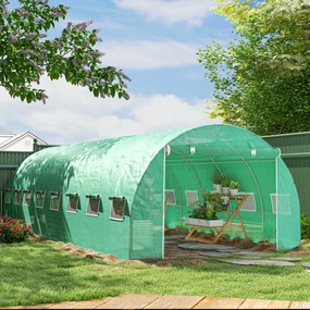 Outsunny Seră de grădină tunel 24m² 8L x 3l x 2H m - 16 ferestre, Ușă înfășurabilă oțel galvanizat, folie PE, Verde | Aosom Romania