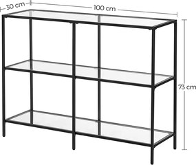 Consola, Vasagle, 100x30x73 cm, sticla temperata/otel, negru