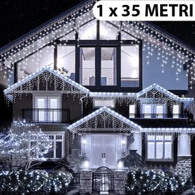 Instalație de Crăciun, 1 x 35 metri, franjuri cu flash, cu led tip țurțuri, fir gros, exterior, alb