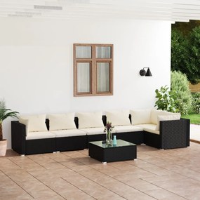 3101719 vidaXL Set mobilier de grădină cu perne, 7 piese, negru, poliratan