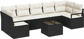 vidaXL Set de canapele pentru grădină cu pernă 8 pcs Negru și Crem