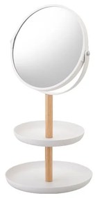 Oglindă cu tăvi de depozitare și detalii din lemn de fag YAMAZAKI Tosca, alb