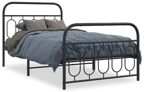 377130 vidaXL Cadru pat metalic cu tăblii de cap/picioare, negru, 100x200 cm