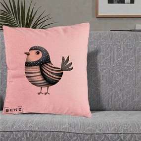 Perna Decorativa Pasare Teal Decorativa Dungata, 40x40 cm, Roz, Husa Detasabila, Perna Inclusa, BEKZ®