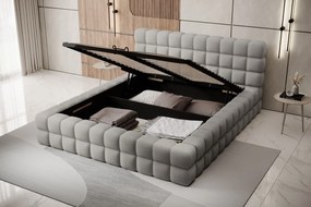 Pat tapitat cu somiera si lada depozitare, 160x200 cm, ELTAP, BE-DIZ-MET-04ROY, Dizzle, metal/poliester, gri