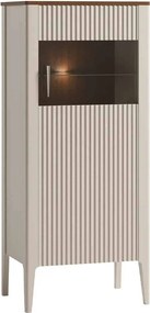 Vitrină lemn masiv nuc Napoli Crem/, 57 × 40 × 132 cm