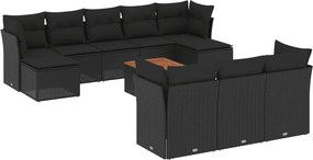 vidaXL Set canapele de grădină cu perne, 11 piese, negru, poliratan