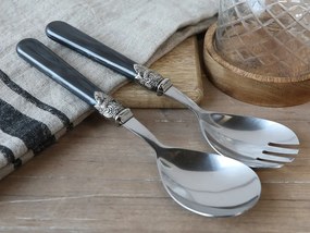 Set tacâmuri salată din oțel inoxidabil și acril, finisaj cărbune antichizat, L21 cm, Linas