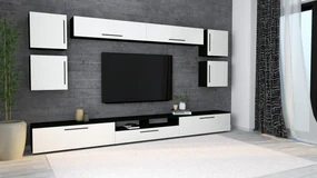 Living haaus Haga V3, Alb Lucios/Negru, MDF, L 360 cm