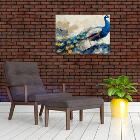 Tablou pe sticlă - Peacock, pictură (70x50 cm)