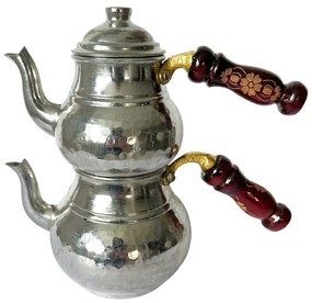Ceainic turcesc dublu din cupru alb 550 ml + 850 ml CTR54