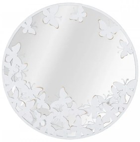 Oglinda decorativa alba cu rama din metal, ∅ 62,5 cm, Glam Butterflies Mauro Ferretti