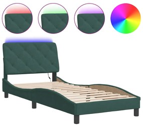 3213834 vidaXL Cadru de pat cu lumini LED, verde închis, 90x200 cm, catifea