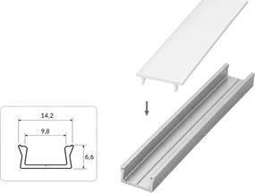Set profil LED aplicat Glax Mini GTV, din aluminiu, alb, cu dispersor negru, 3 m Aluminiu, L:3000 mm; l:14.2 mm; H:6.6 mm, Alb/Negru, Glax Mini, 10 mm