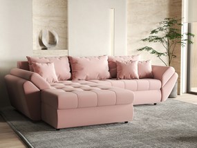 Colțar extensibil dumonde cu ladă de depozitare si sezut confortabil din spuma high-density, Loana Royal Pink 270x185 cm