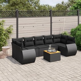 vidaXL Set mobilier de grădină cu perne, 8 piese, negru, poliratan
