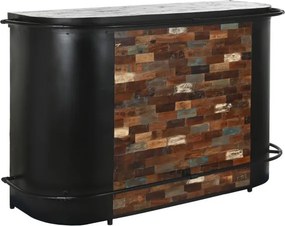 Bar insulă vintage din metal și lemn, negru și multicolor, cu bară pentru picioare, 3 rafturi și 2 sertare, 106 x 165 x 60 cm, „Barme”